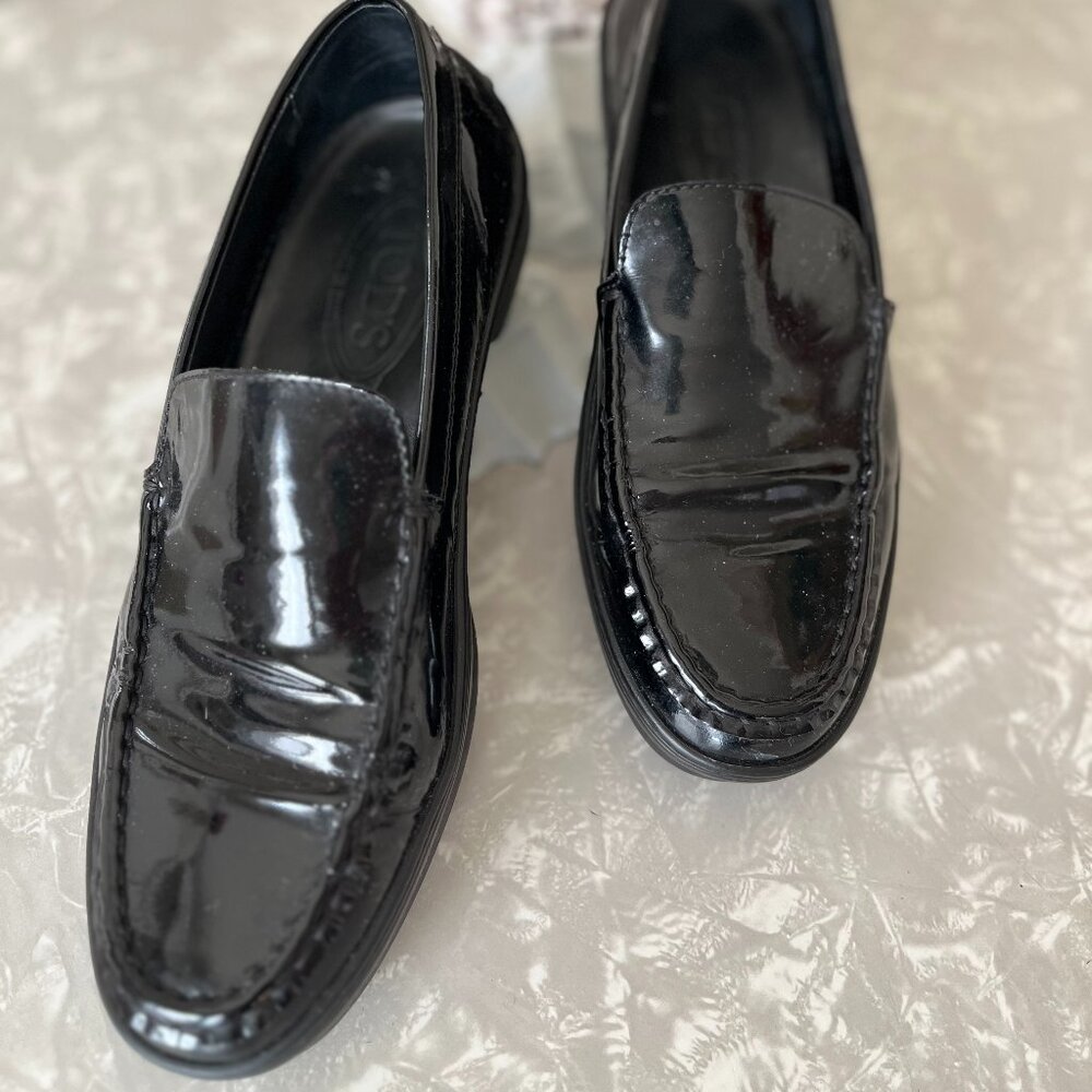 tods gommasio patten leather black 37.5 (fits us 7) nautical loafer